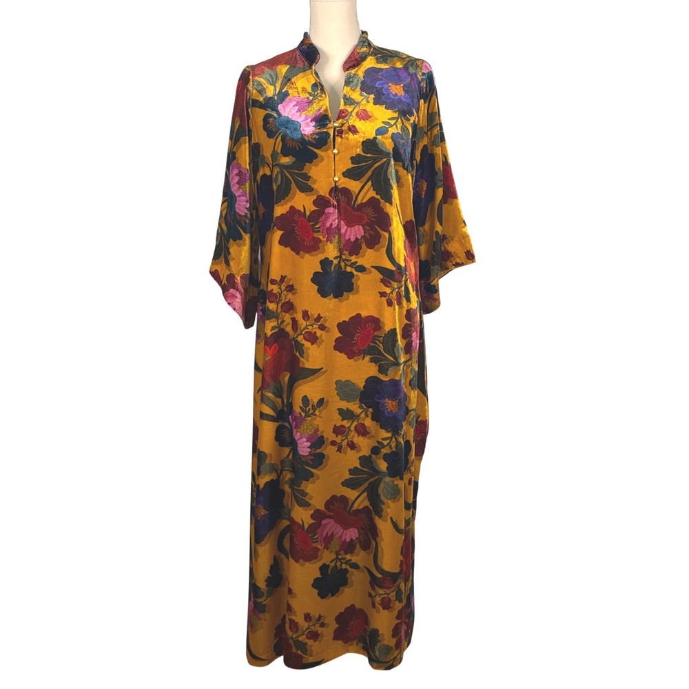 Alden Adair Velvet Floral Maxi Caftan Dress Luxe Jewel‎ Tone Maximalist Large